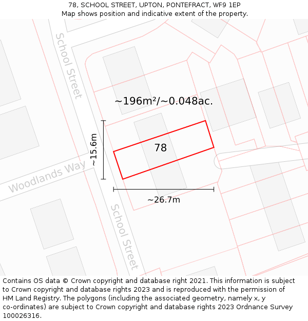 78, SCHOOL STREET, UPTON, PONTEFRACT, WF9 1EP: Plot and title map