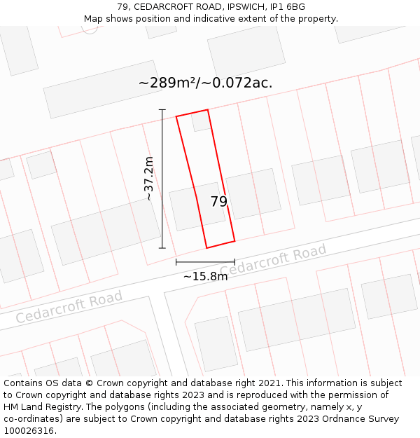 79, CEDARCROFT ROAD, IPSWICH, IP1 6BG: Plot and title map