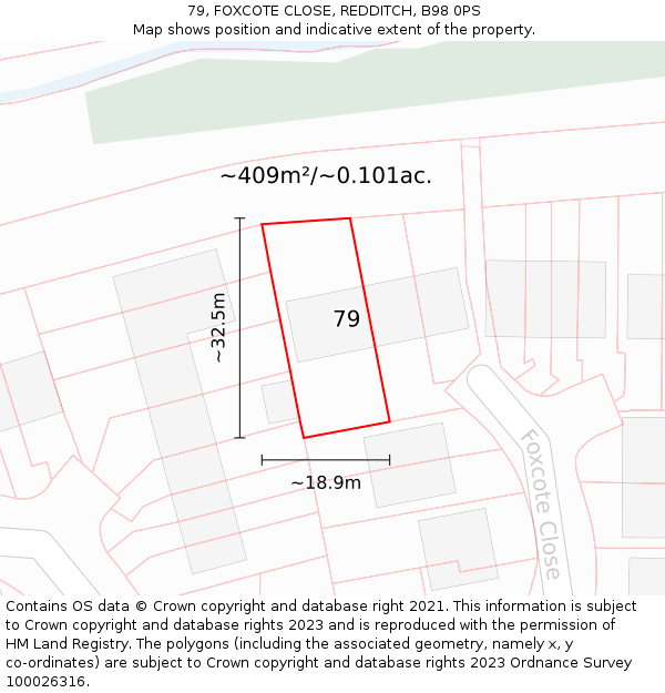 79, FOXCOTE CLOSE, REDDITCH, B98 0PS: Plot and title map