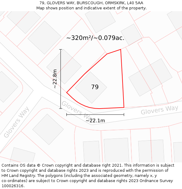 79, GLOVERS WAY, BURSCOUGH, ORMSKIRK, L40 5AA: Plot and title map