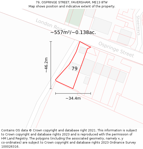 79, OSPRINGE STREET, FAVERSHAM, ME13 8TW: Plot and title map