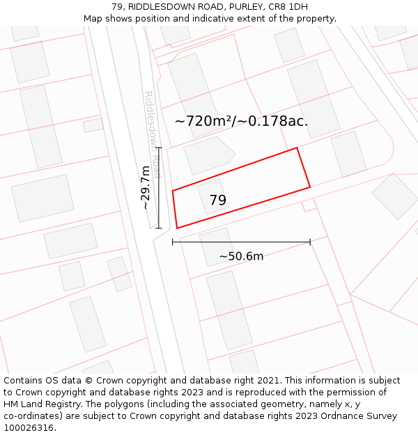 79, RIDDLESDOWN ROAD, PURLEY, CR8 1DH: Plot and title map