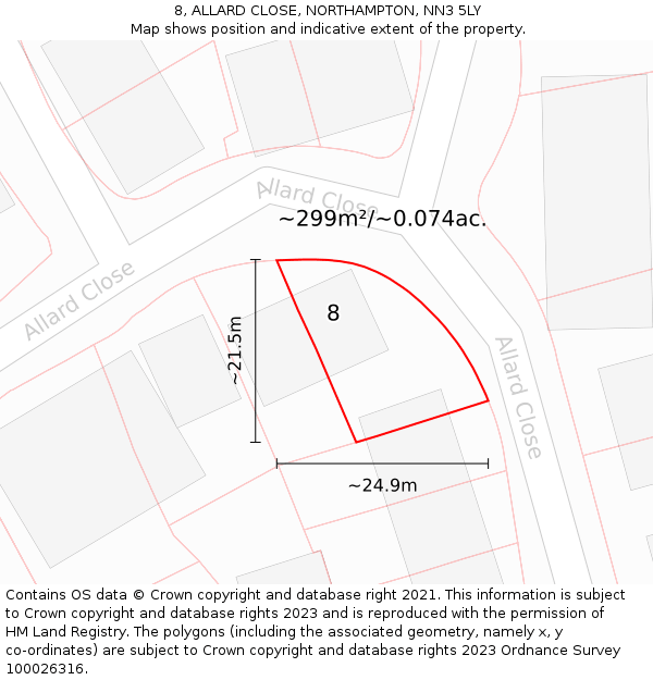 8, ALLARD CLOSE, NORTHAMPTON, NN3 5LY: Plot and title map