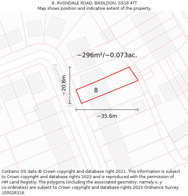 8, AVONDALE ROAD, BASILDON, SS16 4TT: Plot and title map
