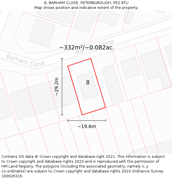 8, BARHAM CLOSE, PETERBOROUGH, PE2 8TU: Plot and title map