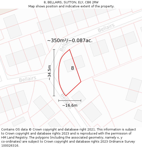 8, BELLAIRS, SUTTON, ELY, CB6 2RW: Plot and title map