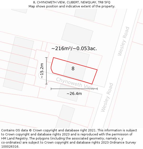 8, CHYNOWETH VIEW, CUBERT, NEWQUAY, TR8 5FQ: Plot and title map