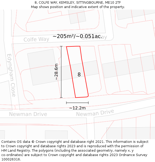 8, COLFE WAY, KEMSLEY, SITTINGBOURNE, ME10 2TF: Plot and title map