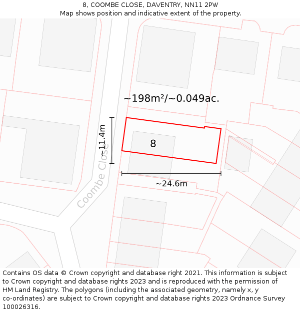 8, COOMBE CLOSE, DAVENTRY, NN11 2PW: Plot and title map