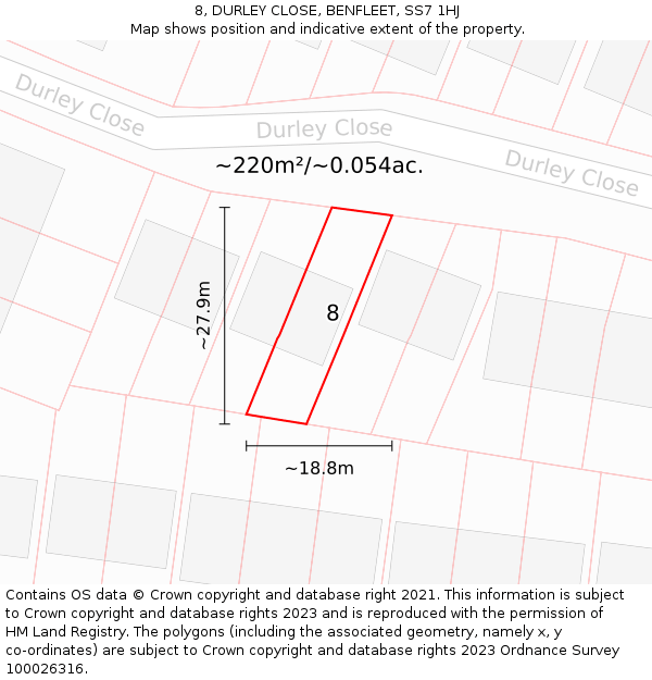 8, DURLEY CLOSE, BENFLEET, SS7 1HJ: Plot and title map