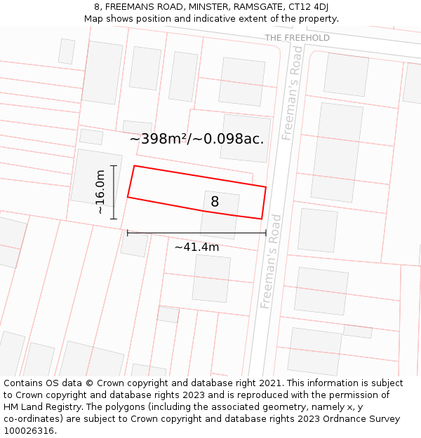 8, FREEMANS ROAD, MINSTER, RAMSGATE, CT12 4DJ: Plot and title map