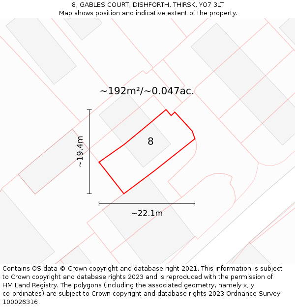 8, GABLES COURT, DISHFORTH, THIRSK, YO7 3LT: Plot and title map