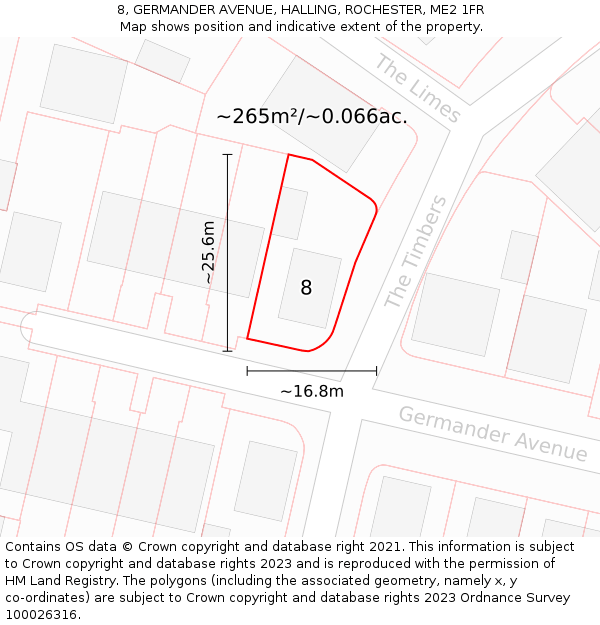 8, GERMANDER AVENUE, HALLING, ROCHESTER, ME2 1FR: Plot and title map