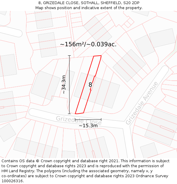 8, GRIZEDALE CLOSE, SOTHALL, SHEFFIELD, S20 2DP: Plot and title map