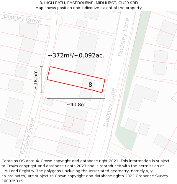 8, HIGH PATH, EASEBOURNE, MIDHURST, GU29 9BD: Plot and title map