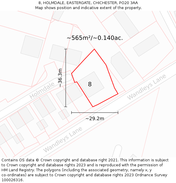 8, HOLMDALE, EASTERGATE, CHICHESTER, PO20 3AA: Plot and title map