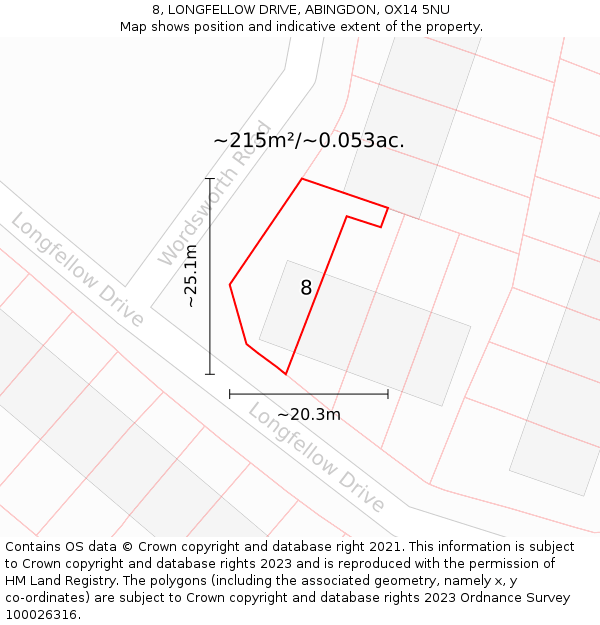 8, LONGFELLOW DRIVE, ABINGDON, OX14 5NU: Plot and title map