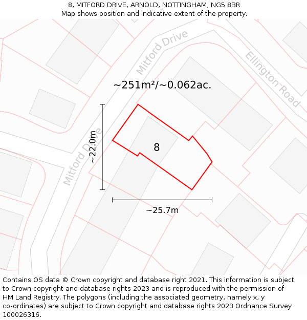 8, MITFORD DRIVE, ARNOLD, NOTTINGHAM, NG5 8BR: Plot and title map