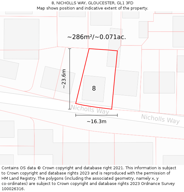8, NICHOLLS WAY, GLOUCESTER, GL1 3FD: Plot and title map