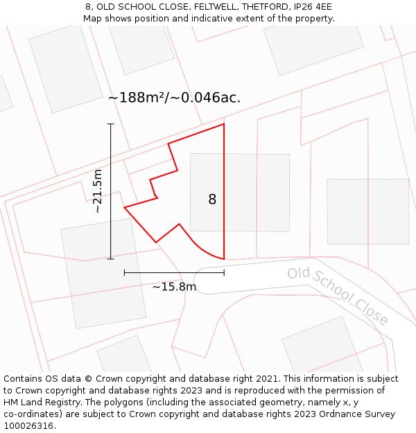 8, OLD SCHOOL CLOSE, FELTWELL, THETFORD, IP26 4EE: Plot and title map