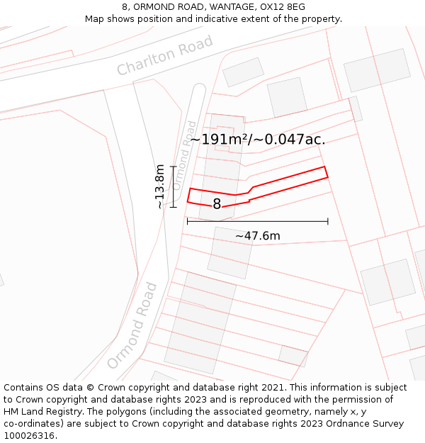 8, ORMOND ROAD, WANTAGE, OX12 8EG: Plot and title map