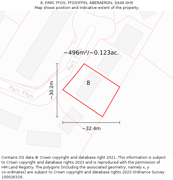 8, PARC FFOS, FFOSYFFIN, ABERAERON, SA46 0HS: Plot and title map