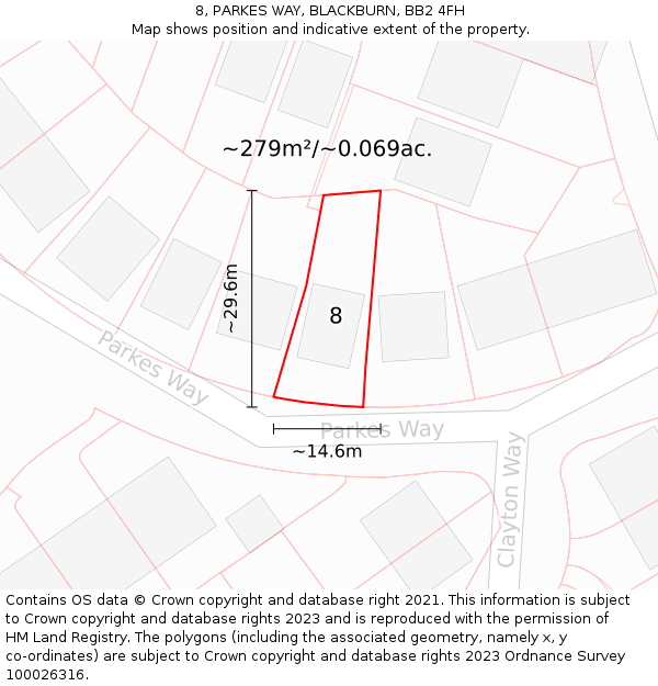 8, PARKES WAY, BLACKBURN, BB2 4FH: Plot and title map