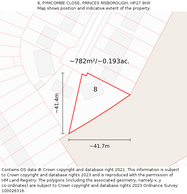 8, PYMCOMBE CLOSE, PRINCES RISBOROUGH, HP27 9HX: Plot and title map