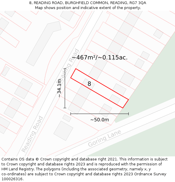 8, READING ROAD, BURGHFIELD COMMON, READING, RG7 3QA: Plot and title map