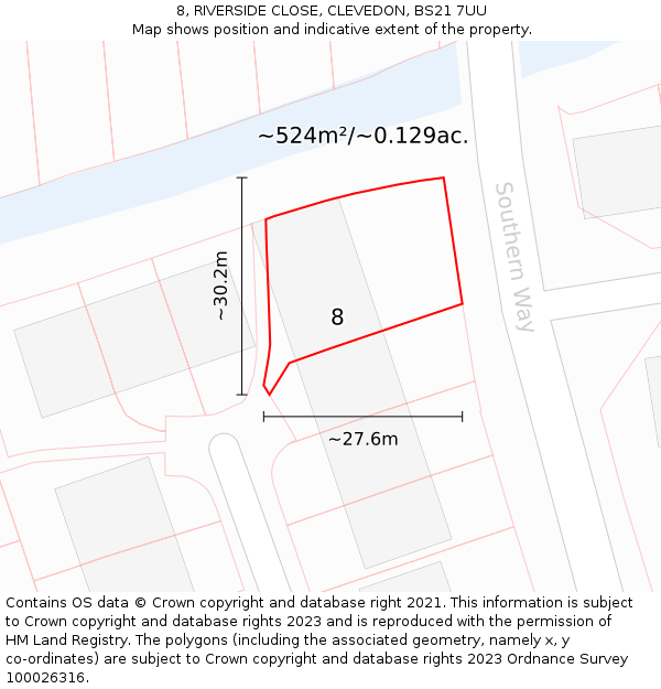 8, RIVERSIDE CLOSE, CLEVEDON, BS21 7UU: Plot and title map