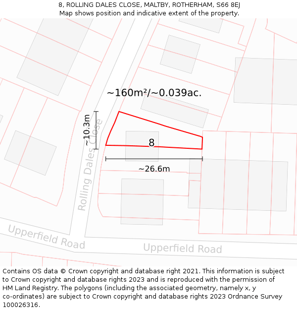 8, ROLLING DALES CLOSE, MALTBY, ROTHERHAM, S66 8EJ: Plot and title map