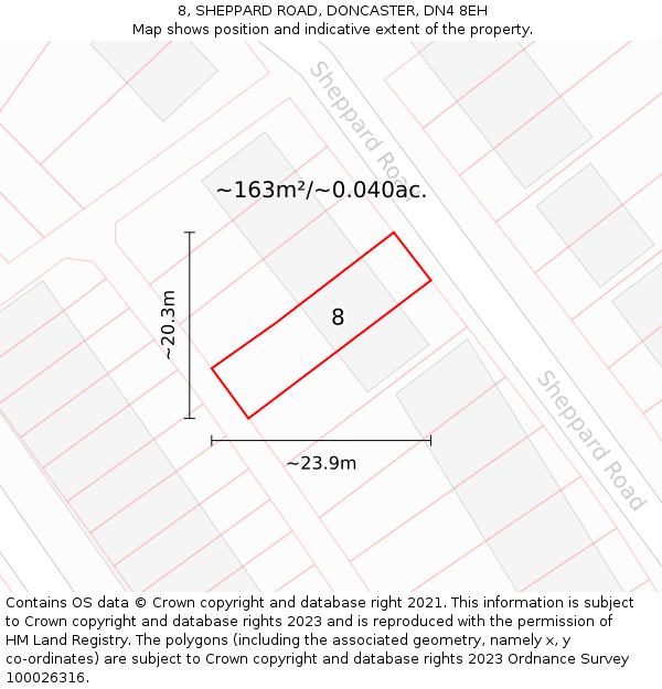 8, SHEPPARD ROAD, DONCASTER, DN4 8EH: Plot and title map