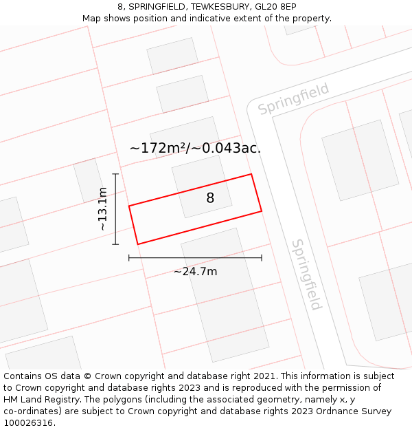 8, SPRINGFIELD, TEWKESBURY, GL20 8EP: Plot and title map