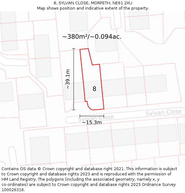 8, SYLVAN CLOSE, MORPETH, NE61 2XU: Plot and title map