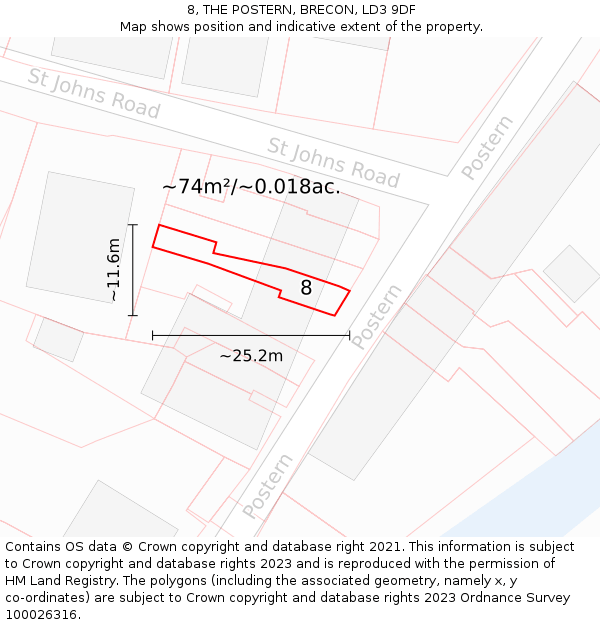 8, THE POSTERN, BRECON, LD3 9DF: Plot and title map