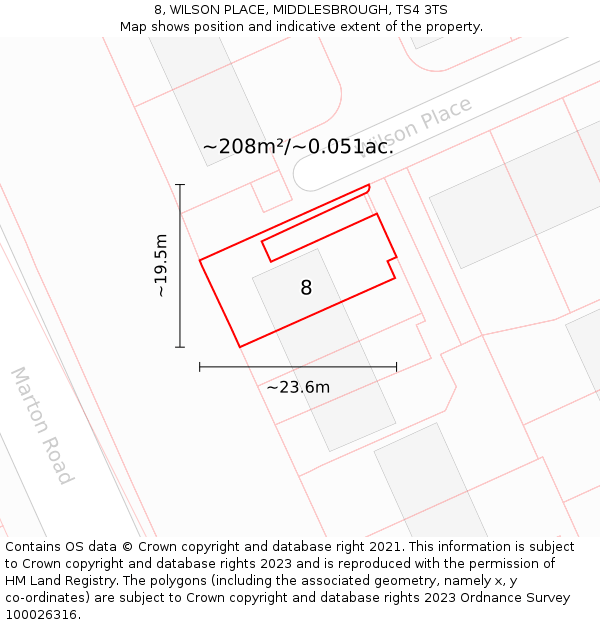 8, WILSON PLACE, MIDDLESBROUGH, TS4 3TS: Plot and title map
