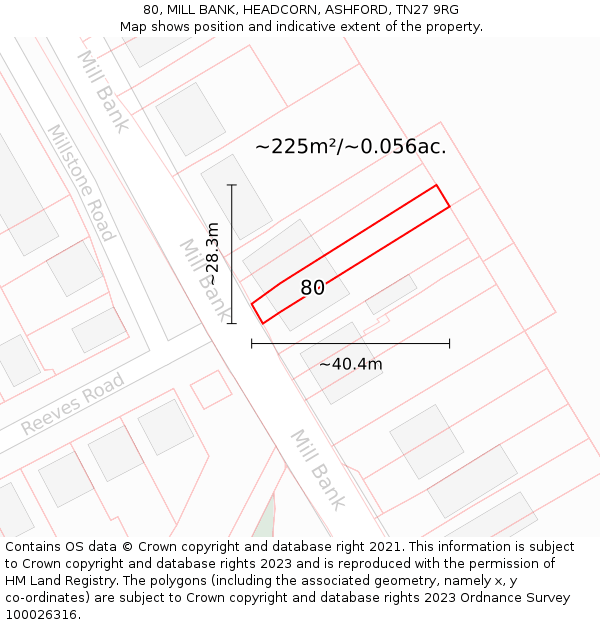 80, MILL BANK, HEADCORN, ASHFORD, TN27 9RG: Plot and title map