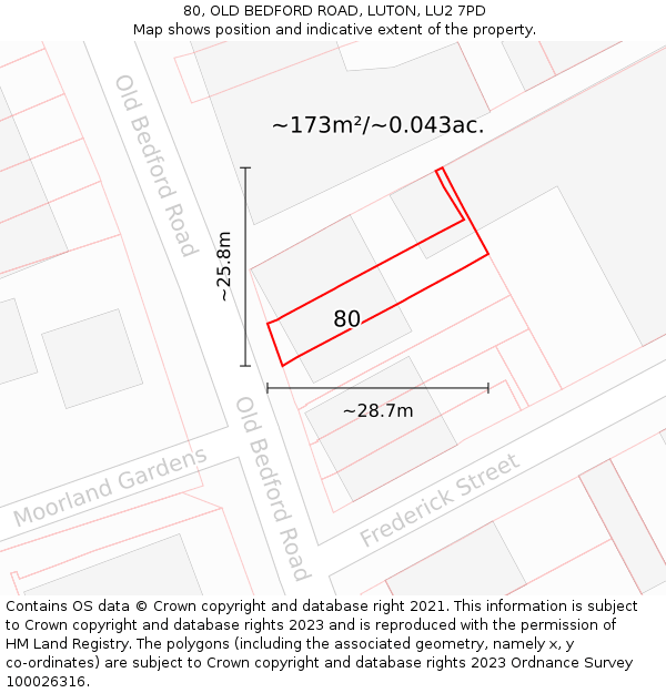 80, OLD BEDFORD ROAD, LUTON, LU2 7PD: Plot and title map