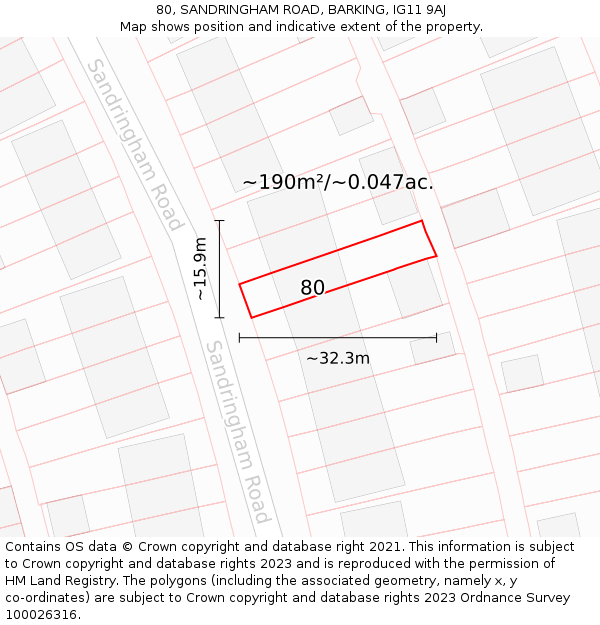 80, SANDRINGHAM ROAD, BARKING, IG11 9AJ: Plot and title map