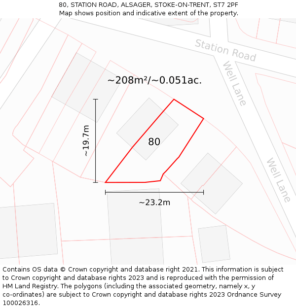 80, STATION ROAD, ALSAGER, STOKE-ON-TRENT, ST7 2PF: Plot and title map