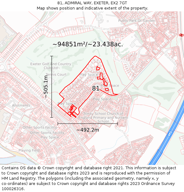 81, ADMIRAL WAY, EXETER, EX2 7GT: Plot and title map