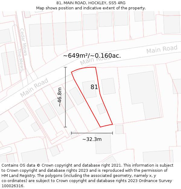 81, MAIN ROAD, HOCKLEY, SS5 4RG: Plot and title map