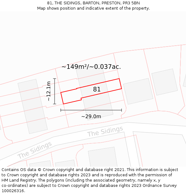 81, THE SIDINGS, BARTON, PRESTON, PR3 5BN: Plot and title map