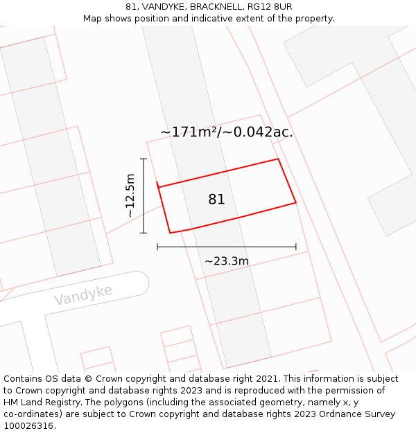 81, VANDYKE, BRACKNELL, RG12 8UR: Plot and title map