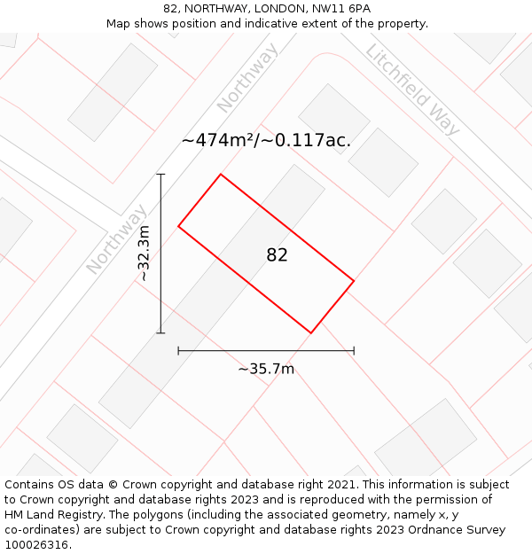 82, NORTHWAY, LONDON, NW11 6PA: Plot and title map