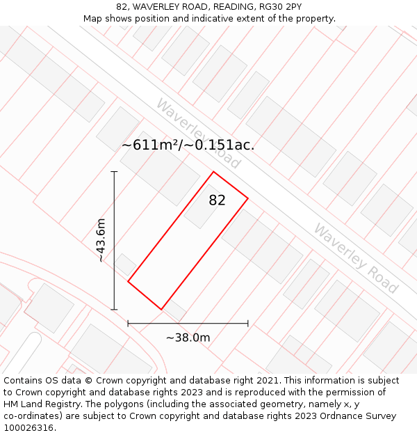 82, WAVERLEY ROAD, READING, RG30 2PY: Plot and title map