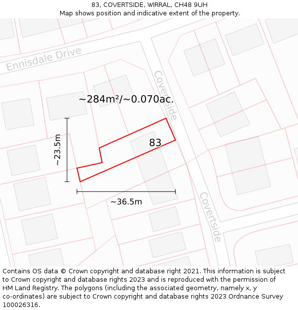 83, COVERTSIDE, WIRRAL, CH48 9UH: Plot and title map