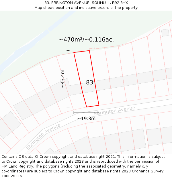 83, EBRINGTON AVENUE, SOLIHULL, B92 8HX: Plot and title map