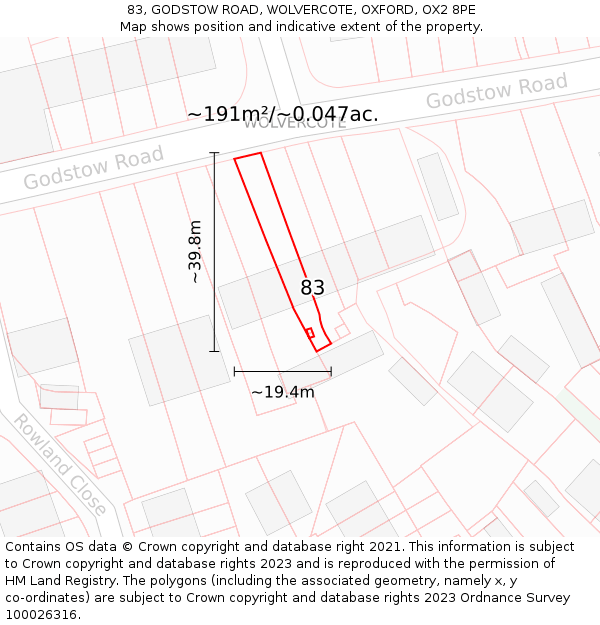 83, GODSTOW ROAD, WOLVERCOTE, OXFORD, OX2 8PE: Plot and title map