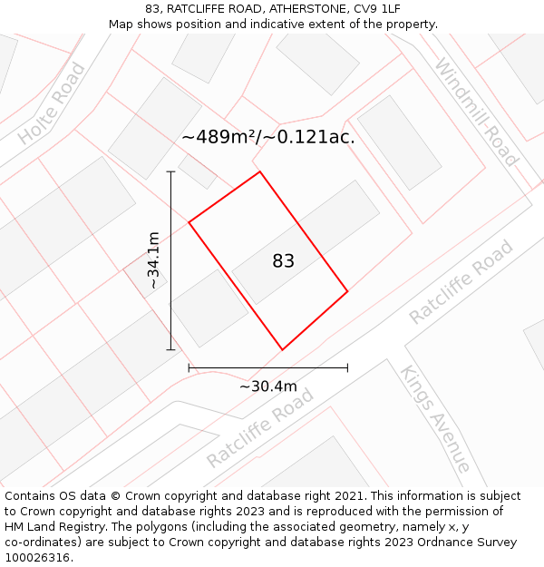 83, RATCLIFFE ROAD, ATHERSTONE, CV9 1LF: Plot and title map